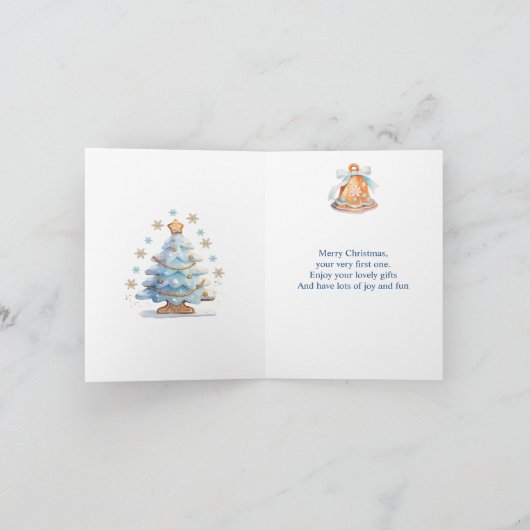 私の最初のクリスマスジンジャーブレッドボーイ雪の木 カード (内部)