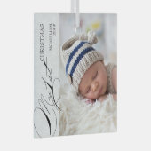 私の最初のクリスマススクリプト垂直フォトスノーフレーク ガラスオーナメント (正面右)