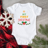 私の最初のクリスマススターとガーランド ホワイト ベビーボディスーツ