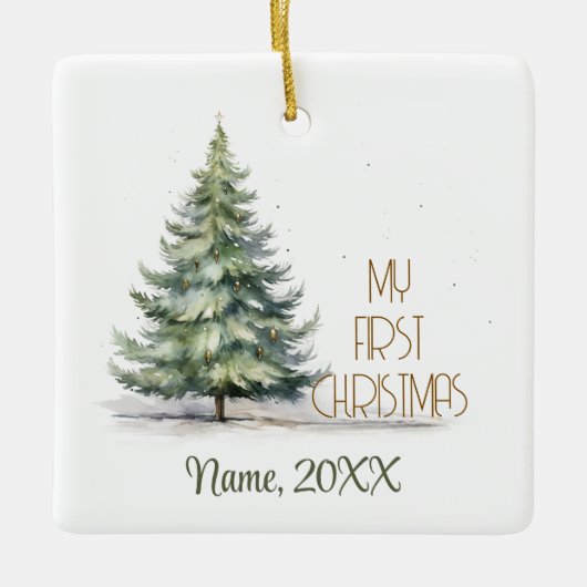 私の最初のクリスマスセラカスタマイズムの名前の聖なる夜 セラミックオーナメント (正面)