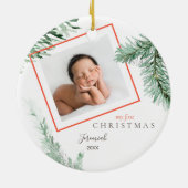 私の最初のクリスマスチャイルドフォト セラミックオーナメント (裏面)