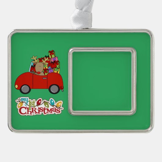 私の最初のクリスマスドライビングトインデア シルバープレートフレームオーナメント (正面)