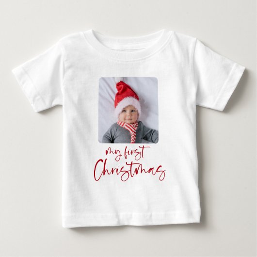 私の最初のクリスマスベビーのスクリプト写真 ベビーTシャツ (正面)