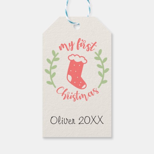 私の最初のクリスマスベビー名PHOTOリースギフトラベル ギフトタグ (裏面)