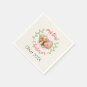 私の最初のクリスマスベビー名PHOTOリース休日 スタンダードカクテルナプキン (角)