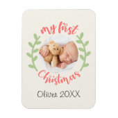私の最初のクリスマスベビー名PHOTOリース休日 マグネット (縦)