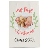 私の最初のクリスマスベビー名PHOTOリース抱き枕 ミディアムペーパーバッグ (正面)