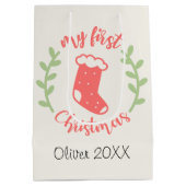 私の最初のクリスマスベビー名PHOTOリース抱き枕 ミディアムペーパーバッグ (裏面)