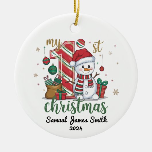 私の最初のクリスマス雪だるま-カスタム セラミックオーナメント (正面)