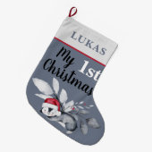私の最初のクリスマス |かわいいベビーペンギン ラージクリスマスストッキング (正面 (吊り時))