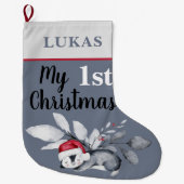 私の最初のクリスマス |かわいいベビーペンギン ラージクリスマスストッキング (正面)