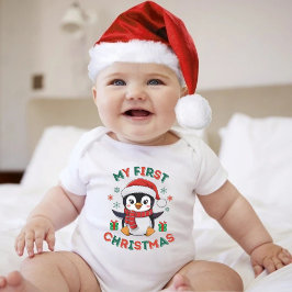 私の最初のクリスマス かわいい冬のクリスマス ペンギン ベビーボディスーツ