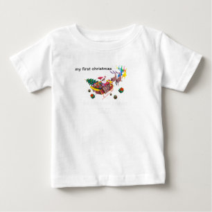私の最初のクリスマス サンタとそり ベビーTシャツ