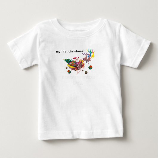 私の最初のクリスマス サンタとそり ベビーTシャツ (正面)