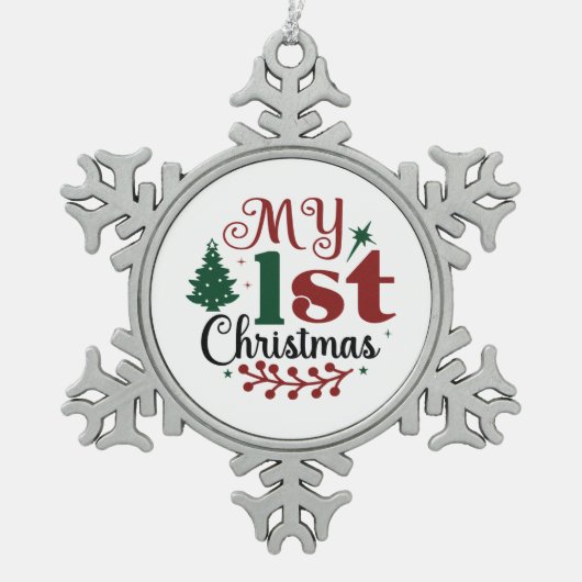 私の最初のクリスマス スノーフレークピューターオーナメント (正面)