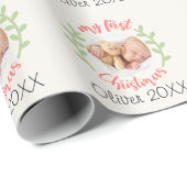 私の最初のクリスマス ベイビー 名前 フォト 輪飾り ラッピングペーパー (ロールコーナー)