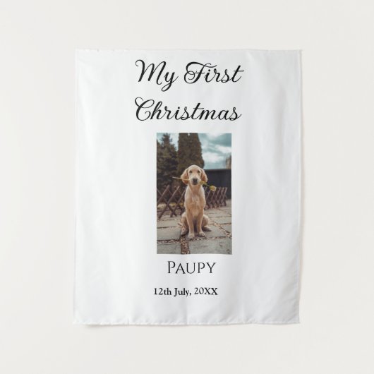 私の最初のクリスマス ペットの名前 犬 猫 年 写真 タペストリー (正面)