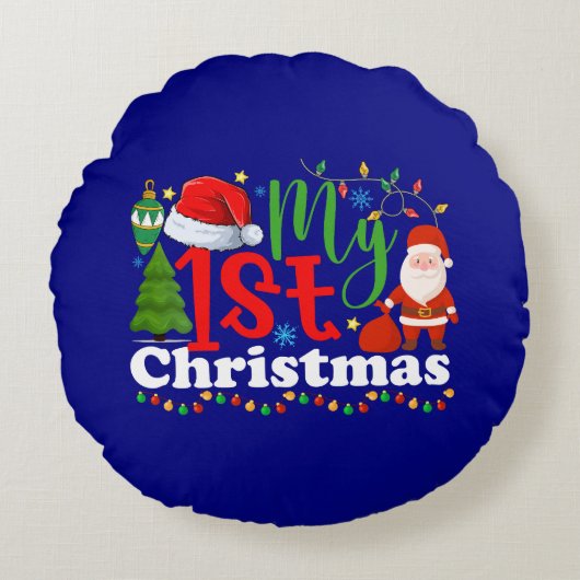 私の最初のクリスマス ラウンドクッション (正面)