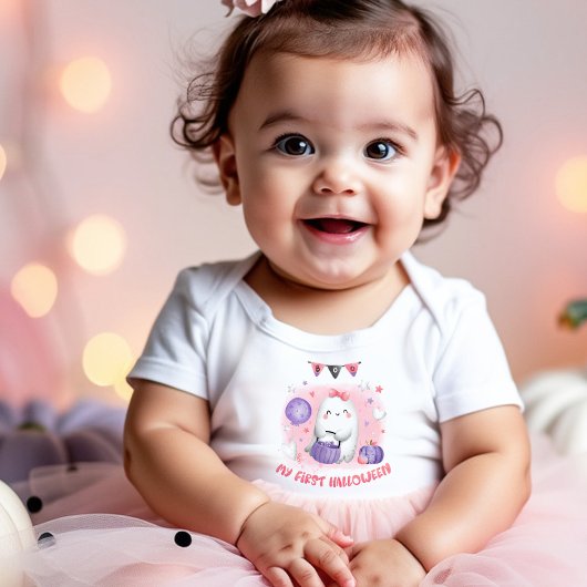 私の最初のハロウィンの赤ちゃんの女の子のリトルブーのボディスーツ ベビーボディスーツ