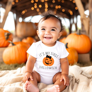 私の最初のハロウィンハッピーカボチャの女の子 ベビーボディスーツ