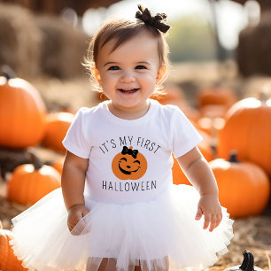 私の最初のハロウィンハッピーカボチャガーリー ベビーTシャツ