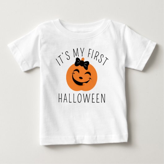 私の最初のハロウィンハッピーカボチャガーリー ベビーTシャツ (正面)