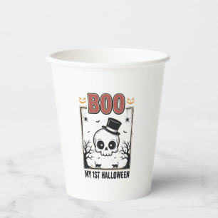 私の最初のハロウィン赤ちゃんドクロヴィンテージ彫刻Tシャツ 紙コップ
