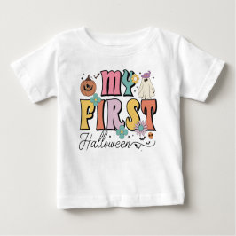 私の最初のハロウィーンかわいいカボチャ幽霊グルービー ベビーTシャツ