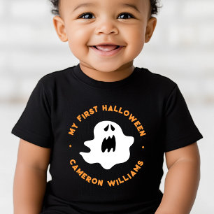 私の最初のハロウィーンかわいい不気味な漫画幽霊 ベビーTシャツ