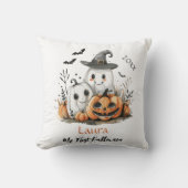 私の最初のハロウィーンかわいい幽霊カボチャベビー名 クッション (正面)
