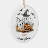 私の最初のハロウィーンかわいい幽霊カボチャベビー名 セラミックオーナメント (右)
