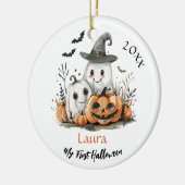 私の最初のハロウィーンかわいい幽霊カボチャベビー名 セラミックオーナメント (左)
