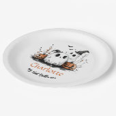 私の最初のハロウィーンかわいい幽霊カボチャベビー名 ペーパープレート (アングル)