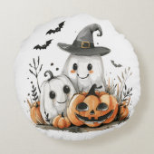 私の最初のハロウィーンかわいい幽霊カボチャベビー名 ラウンドクッション (裏面)