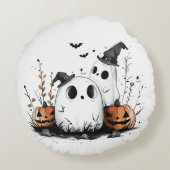 私の最初のハロウィーンかわいい幽霊カボチャベビー名 ラウンドクッション (裏面)