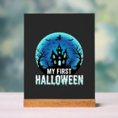 私の最初のハロウィーンの不気味なお化け屋敷デザイン_1 アクリルサイン (ニュートラル)