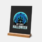 私の最初のハロウィーンの不気味なお化け屋敷デザイン_1 アクリルサイン (傾斜)