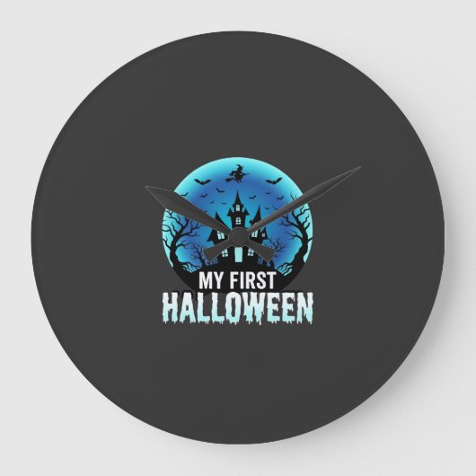 私の最初のハロウィーンの怖いお化け屋敷デザイン_1 ラージ壁時計 (正面)