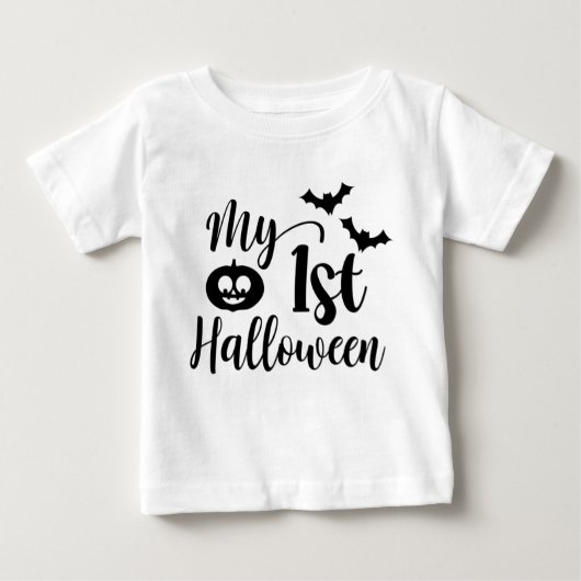 私の最初のハロウィーンカボチャとこうもり ベビーTシャツ (正面)