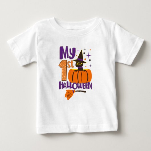 私の最初のハロウィーンカボチャ&ブラックキャット ベビーTシャツ (正面)