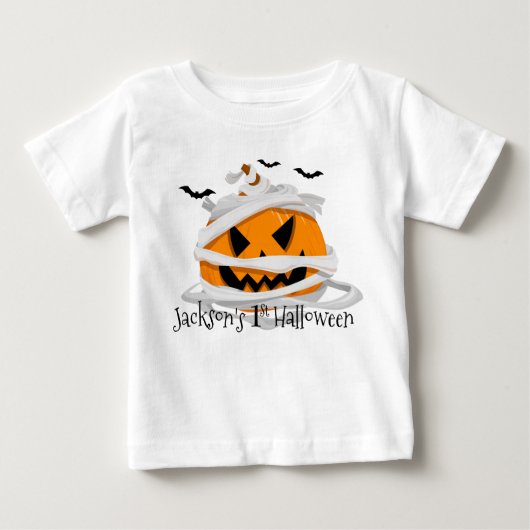 私の最初のハロウィーンパンプキパーソナライズされたン ベビーTシャツ (正面)