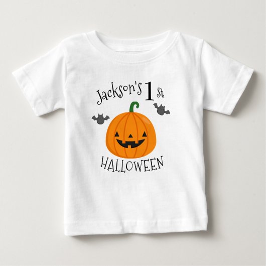 私の最初のハロウィーンパンプキパーソナライズされたン ベビーTシャツ (正面)
