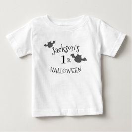 私の最初のハロウィーンブラック&ホワイトパーソナライズされた ベビーTシャツ