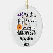私の最初のハロウィーンベビーブーと名前をカスタムする セラミックオーナメント (右)