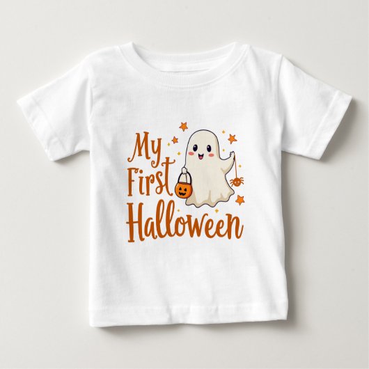 私の最初のハロウィーン – かわいい幽霊デザイン子供 ベビーTシャツ (正面)