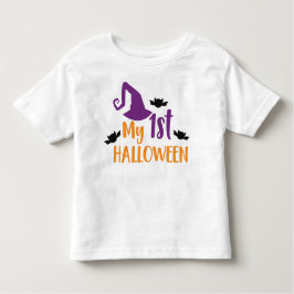私の最初のハロウィーン、ウィッチハット、ポインティハット、こうもり トドラーTシャツ