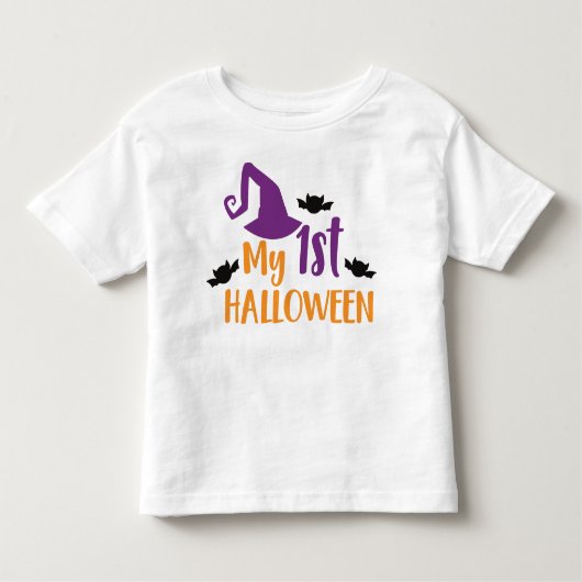 私の最初のハロウィーン、ウィッチハット、ポインティハット、こうもり トドラーTシャツ (正面)