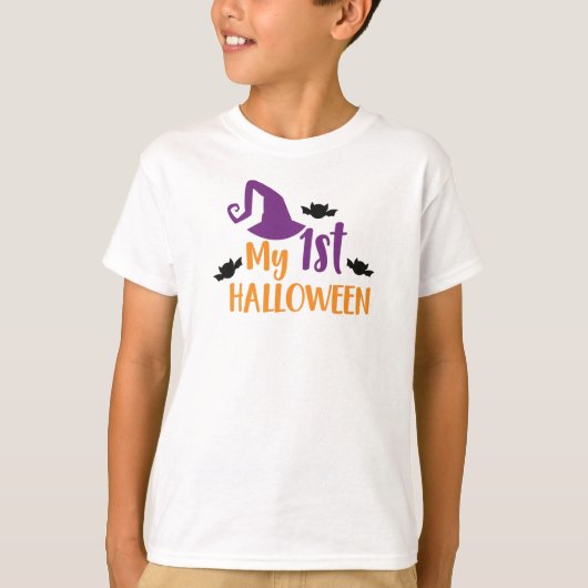 私の最初のハロウィーン、ウィッチハット、ポインティハット、こうもり Tシャツ (正面)