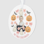 私の最初のハロウィーン | キュートカボンプキン&幽霊リース オーナメント (正面)