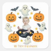 私の最初のハロウィーン | キュートカボンプキン&幽霊リース スクエアシール (正面)